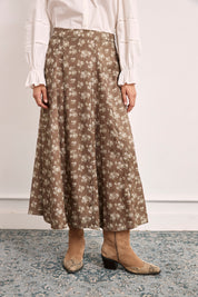 FALDA LARGA FLORES LIBERTY - CHOCOLATE