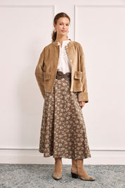 FALDA LARGA FLORES LIBERTY - CHOCOLATE