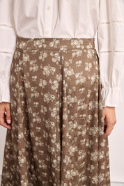 FALDA LARGA FLORES LIBERTY - CHOCOLATE