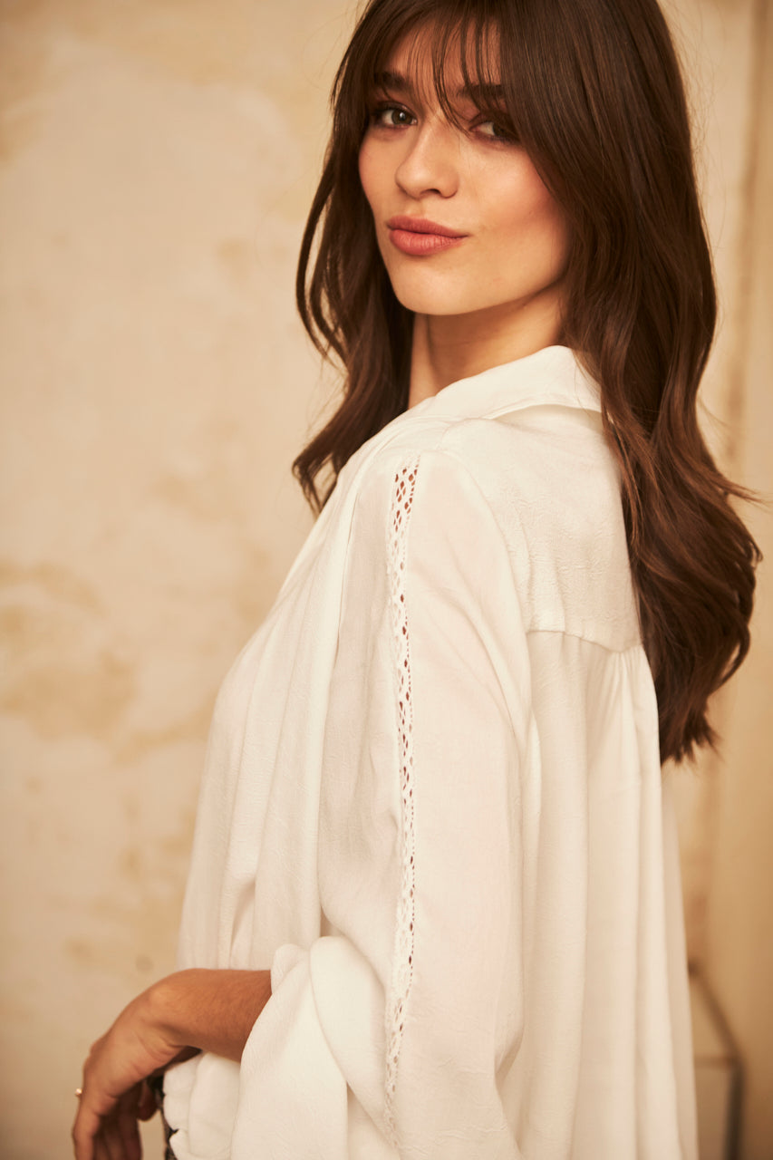 PUFFED LONG SLEEVE SHIRT - WHITE