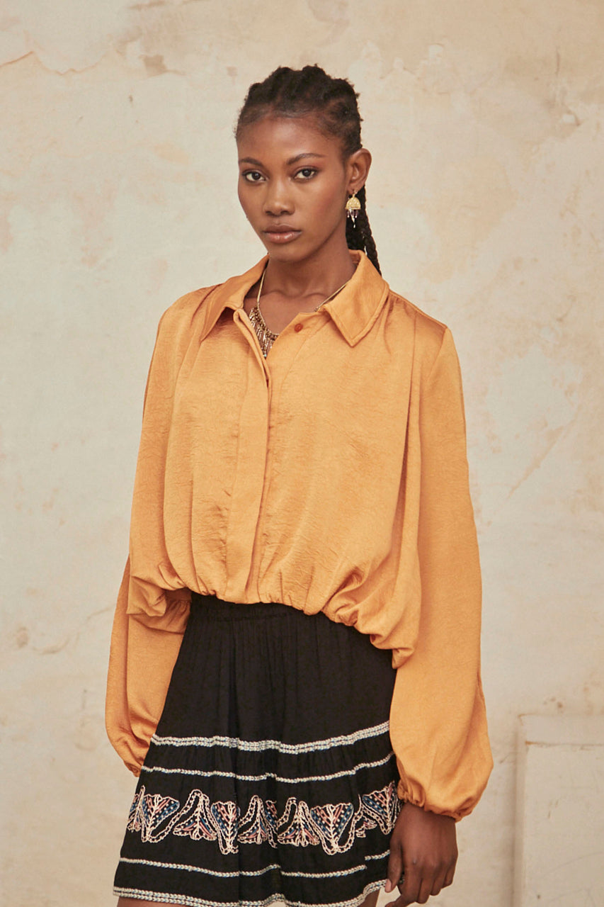 Long-sleeved puffed shirt - peach