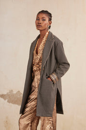 JACQUARD COAT WITH FANCY CUFF - BLACK
