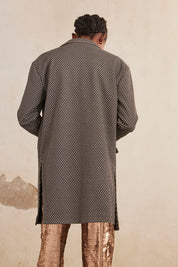 JACQUARD COAT WITH FANCY CUFF - BLACK