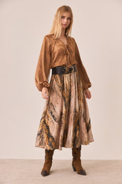 FALDA ESTAMPADO MARMOLEADO - CAMEL