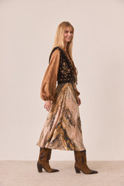 FALDA ESTAMPADO MARMOLEADO - CAMEL