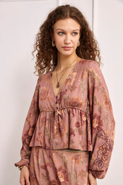Printed viscose blouse - DUSTY PINK
