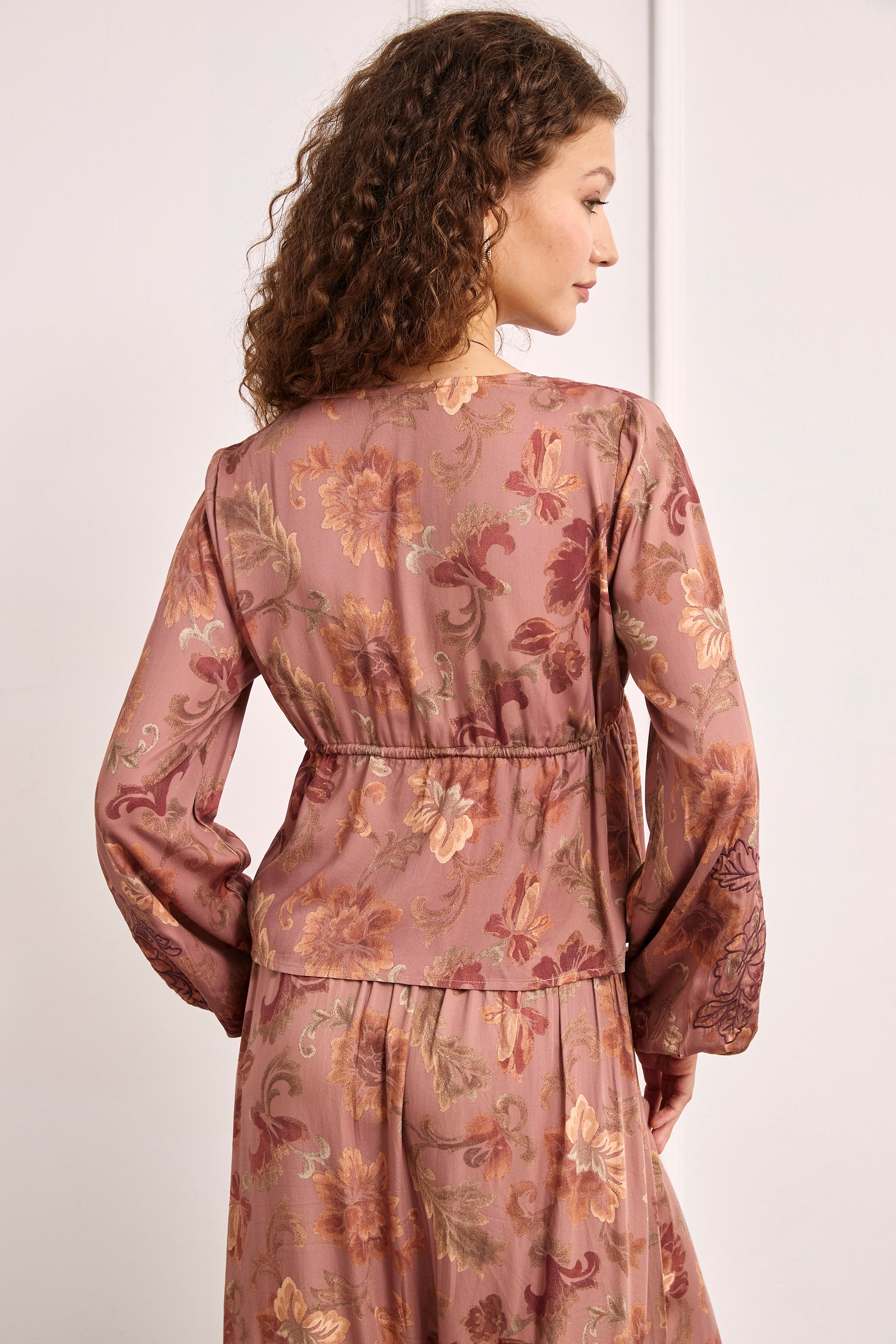 Printed viscose blouse - DUSTY PINK