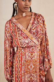 SHORT PRINTED WRAP DRESS - MAGENTA