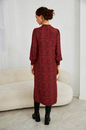 VESTIDO FLORAL CUELLO MAO - BURGUNDY