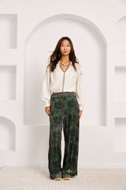 PANTALÓN TERCIOPELO ESTAMPADO BOTÁNICO - VERDE