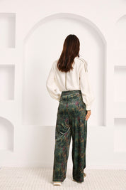 PANTALÓN TERCIOPELO ESTAMPADO BOTÁNICO - VERDE