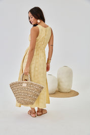 VESTIDO JACQUARD TIRANTES JOYA - AMARILLO