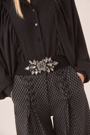 PANTALÓN JACQUARD LACE UP - BLACK