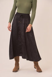 FALDA FLORES SATINADA - BLACK