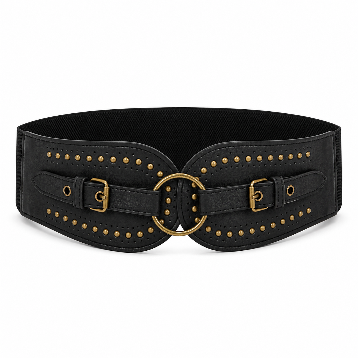 CINTURÓN TACHUELAS ANILLA - NEGRO