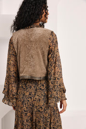 CHALECO TERCIOPELO CALADOS - TAUPE
