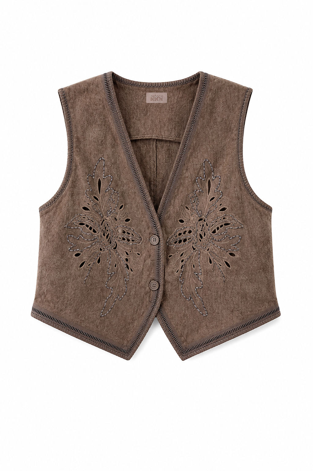 CHALECO TERCIOPELO CALADOS - TAUPE
