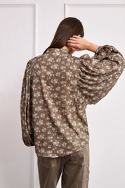 Printed blouse with puff sleeves - KHAKI