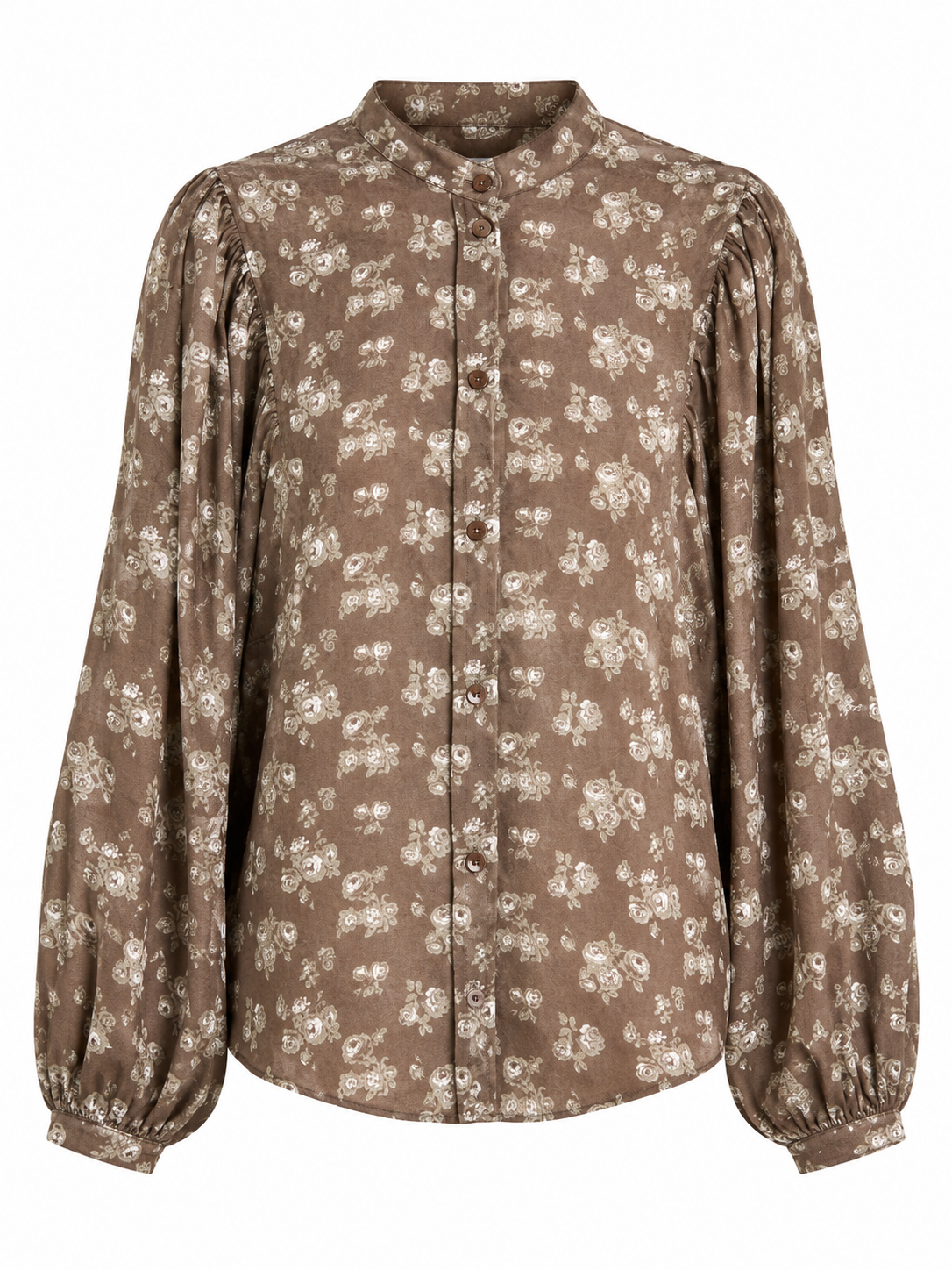 Printed blouse with puff sleeves - KHAKI