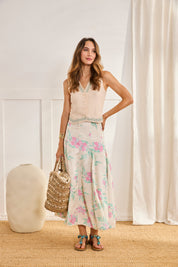 FLORAL JAQCUARD MIDI SKIRT - Ecru