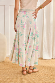 FLORAL JAQCUARD MIDI SKIRT - Ecru