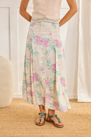 FLORAL JAQCUARD MIDI SKIRT - Ecru