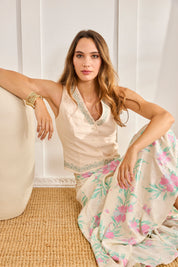 FLORAL JAQCUARD MIDI SKIRT - Ecru