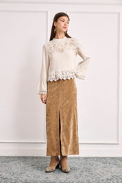 EMBROIDERED FLORAL AND GUIPURE BLOUSE - IVORY - IVORY