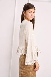 EMBROIDERED FLORAL AND GUIPURE BLOUSE - IVORY - IVORY