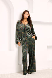 BLUSA TERCIOPELO ESTAMPADO BOTÁNICO - VERDE
