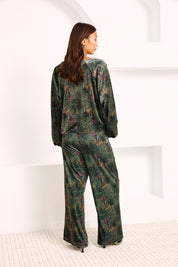 BLUSA TERCIOPELO ESTAMPADO BOTÁNICO - VERDE