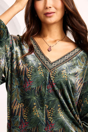 BLUSA TERCIOPELO ESTAMPADO BOTÁNICO - VERDE