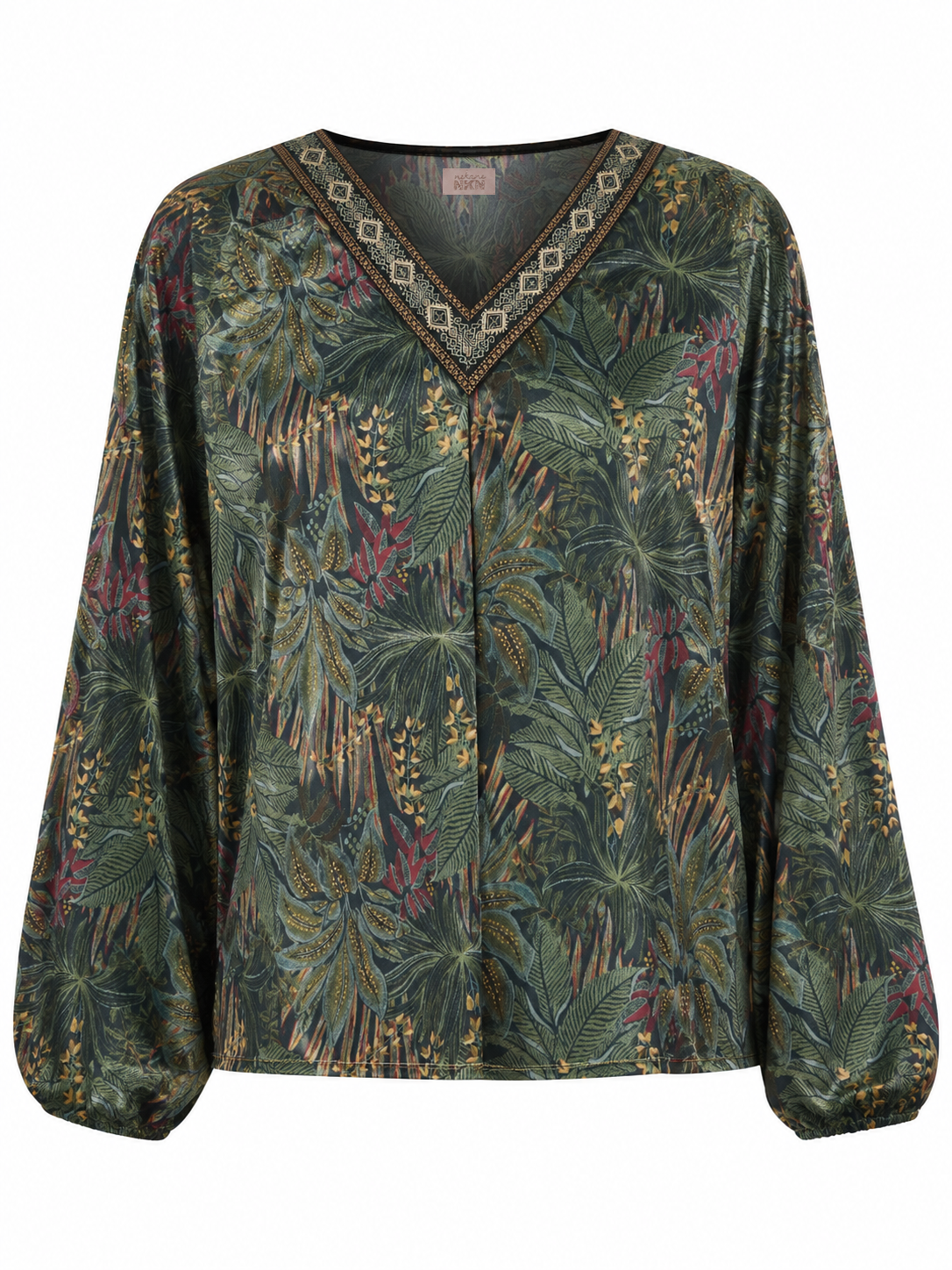 BLUSA TERCIOPELO ESTAMPADO BOTÁNICO - VERDE