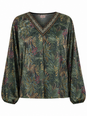 BLUSA TERCIOPELO ESTAMPADO BOTÁNICO - VERDE