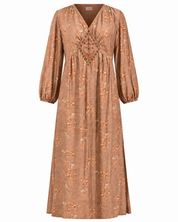 VESTIDO FLORAL DETALLE TACHUELAS - CHOCOLATE