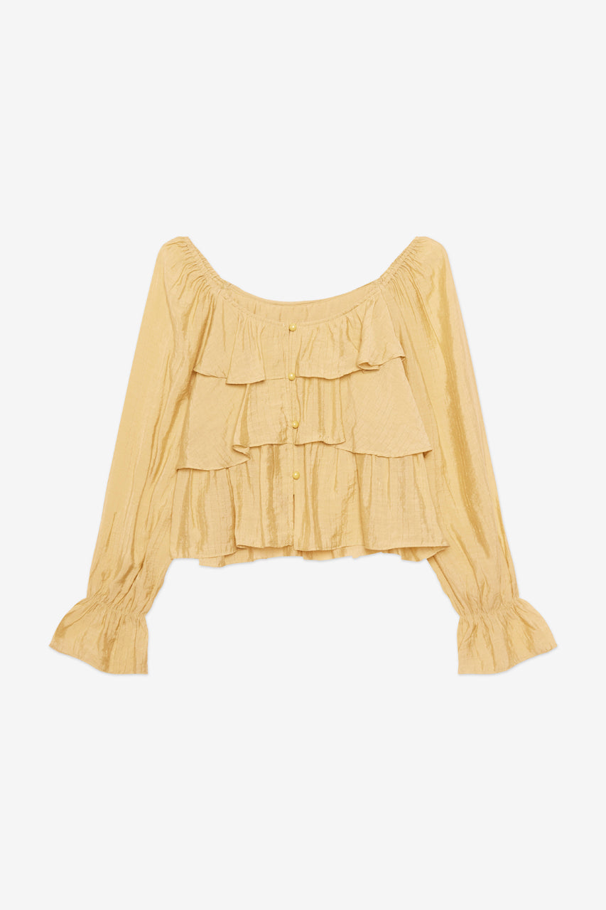 BLUSA VOLANTES Y BOTONES - OCRE