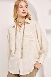 GUILLOTINE BLOUSE WITH GUIPURE DETAILS - IVORY - ECRU