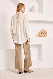 GUILLOTINE BLOUSE WITH GUIPURE DETAILS - IVORY - ECRU