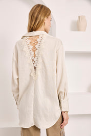 GUILLOTINE BLOUSE WITH GUIPURE DETAILS - IVORY - ECRU