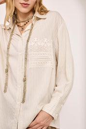 GUILLOTINE BLOUSE WITH GUIPURE DETAILS - IVORY - ECRU