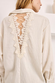 GUILLOTINE BLOUSE WITH GUIPURE DETAILS - IVORY - ECRU