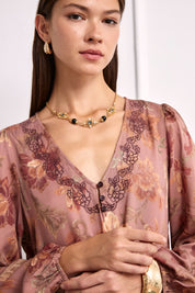 VESTIDO FLORAL BORDADOS - ROSA