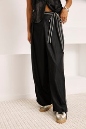 PANTALÓN WIDE LEG LAZO BICOLOR  - NEGRO
