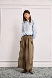 Wide leg striped trousers - KHAKI