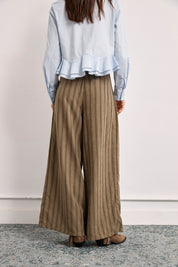 Wide leg striped trousers - KHAKI