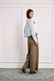 Wide leg striped trousers - KHAKI