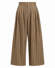 Wide leg striped trousers - KHAKI