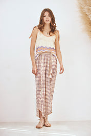PANTALÓN ESTAMPADO CUADROS FLUIDO - VIOLETA