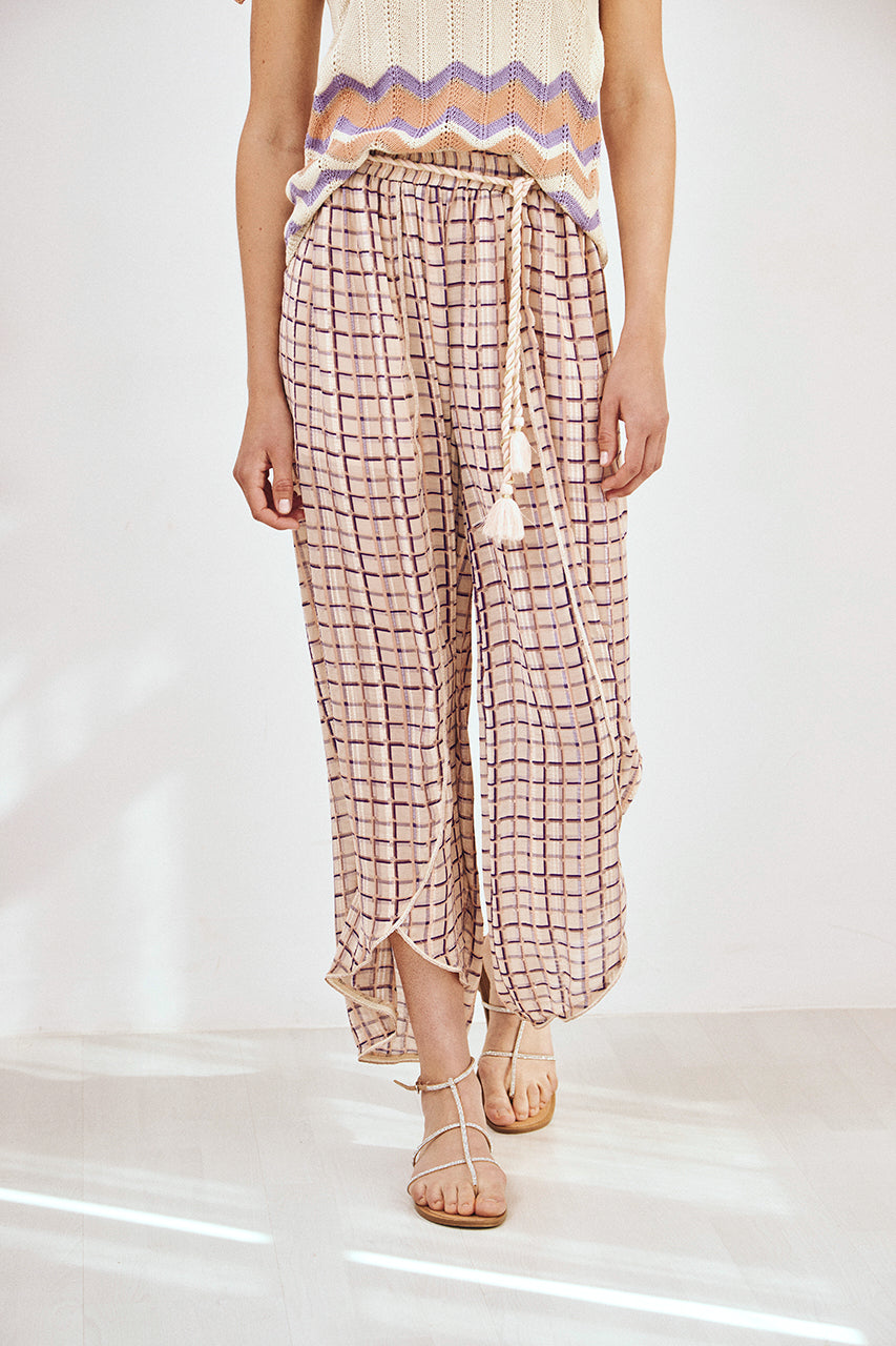 PANTALÓN ESTAMPADO CUADROS FLUIDO - VIOLETA