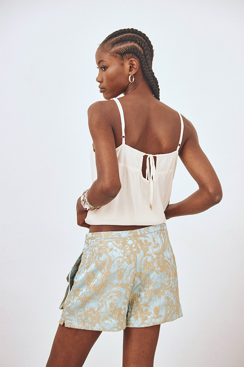 SHORT CARGO BROCADO - TURQUESA